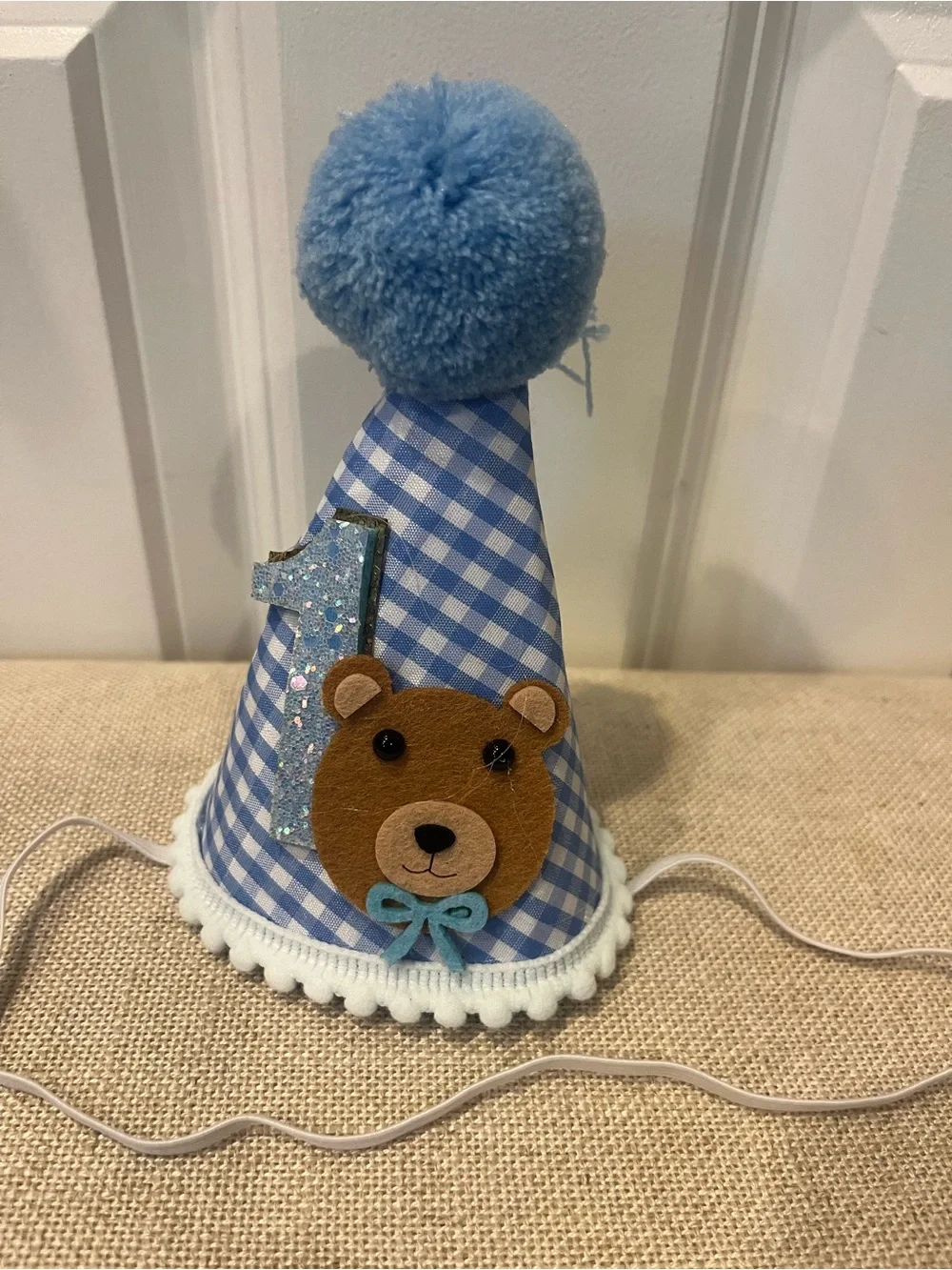 NWT 1ST BIRTHDAY HAT FOR DOG- BLUE & WHITE GINGHAM